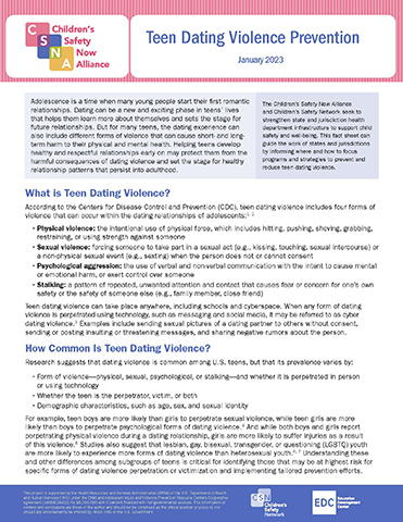 Teen Dating Violence Prevention Fact Sheet | Children's Safety Network